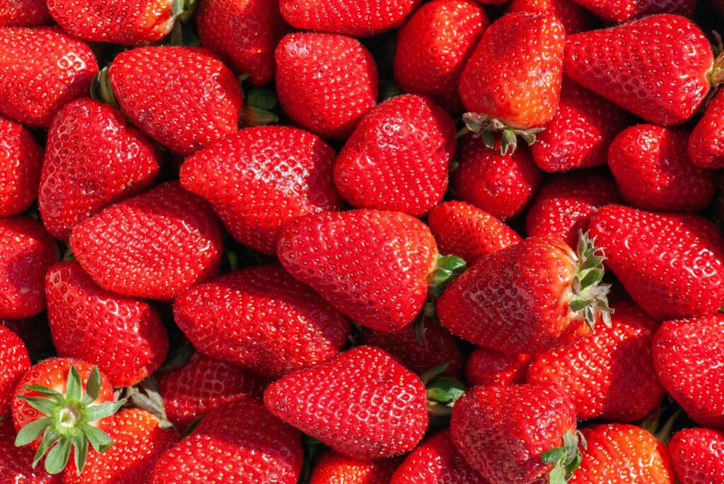Texture di fragole, rosse e succose.